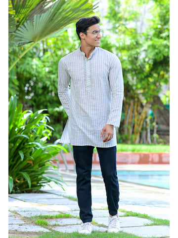 Cotton Stripes Embroidered Kurta